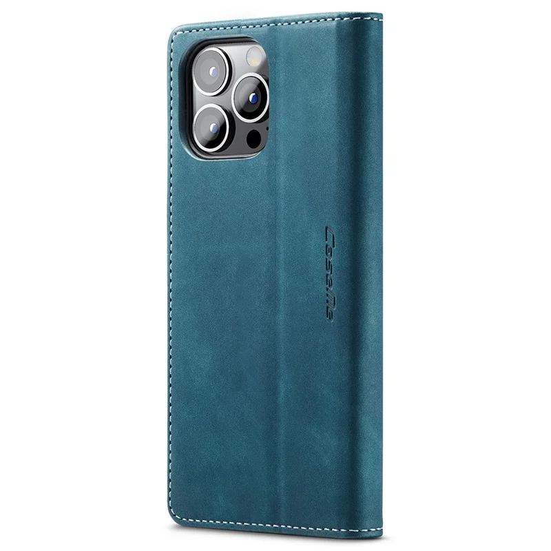 CASEME 013 Series For iPhone 15 Pro Leather Wallet Phone Case Folding Stand Anti-scratch Cover - Blue