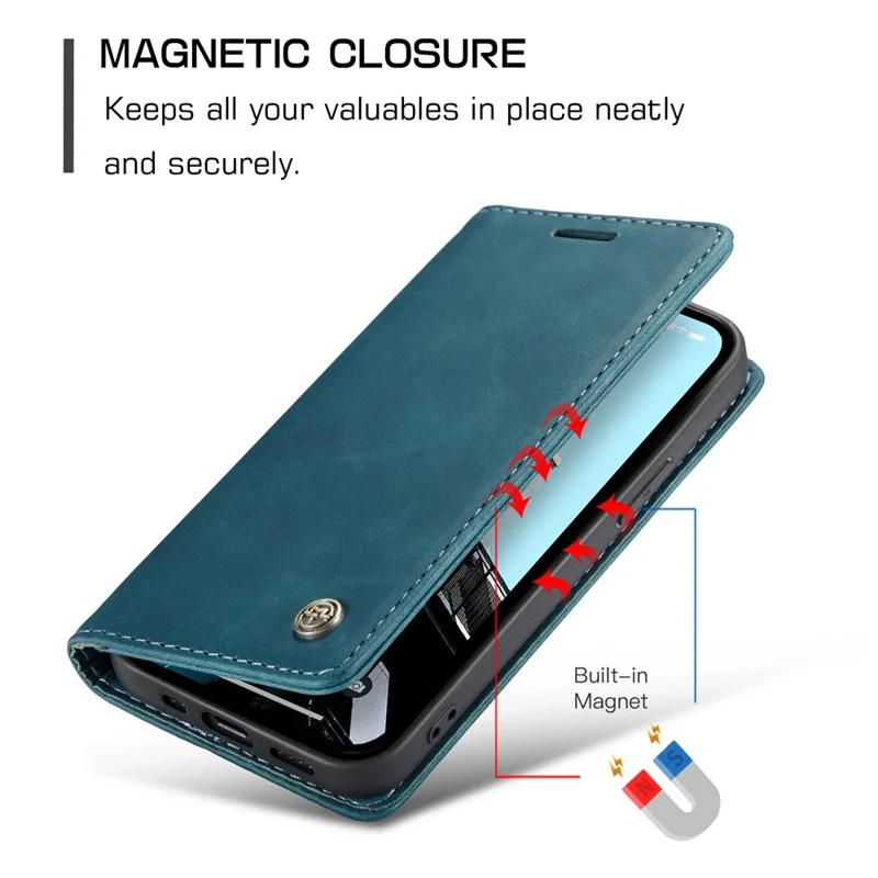 CASEME 013 Series For iPhone 15 Pro Leather Wallet Phone Case Folding Stand Anti-scratch Cover - Blue
