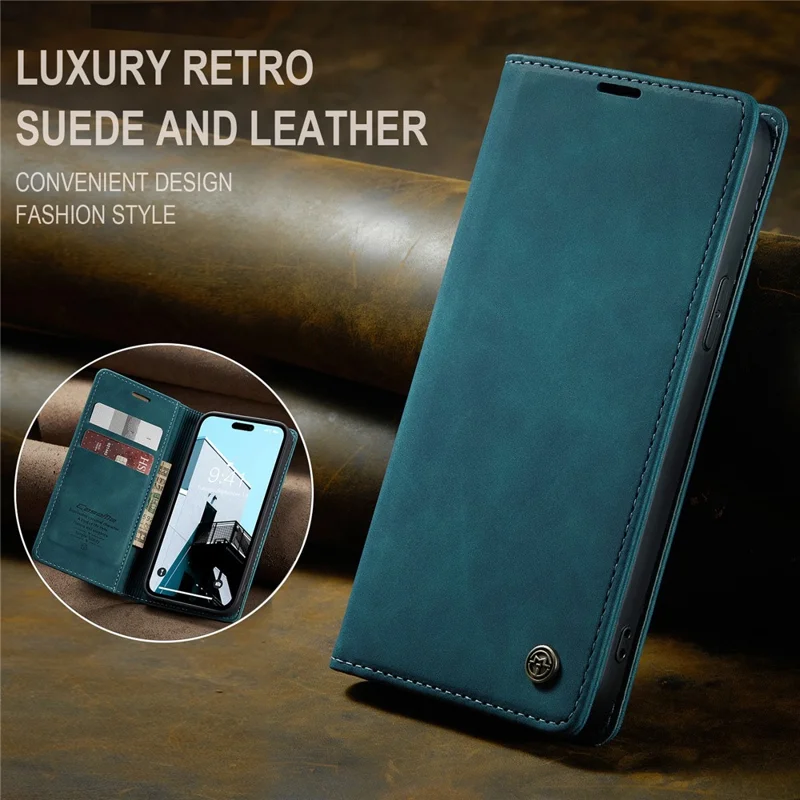 CASEME 013 Series For iPhone 15 Pro Leather Wallet Phone Case Folding Stand Anti-scratch Cover - Blue