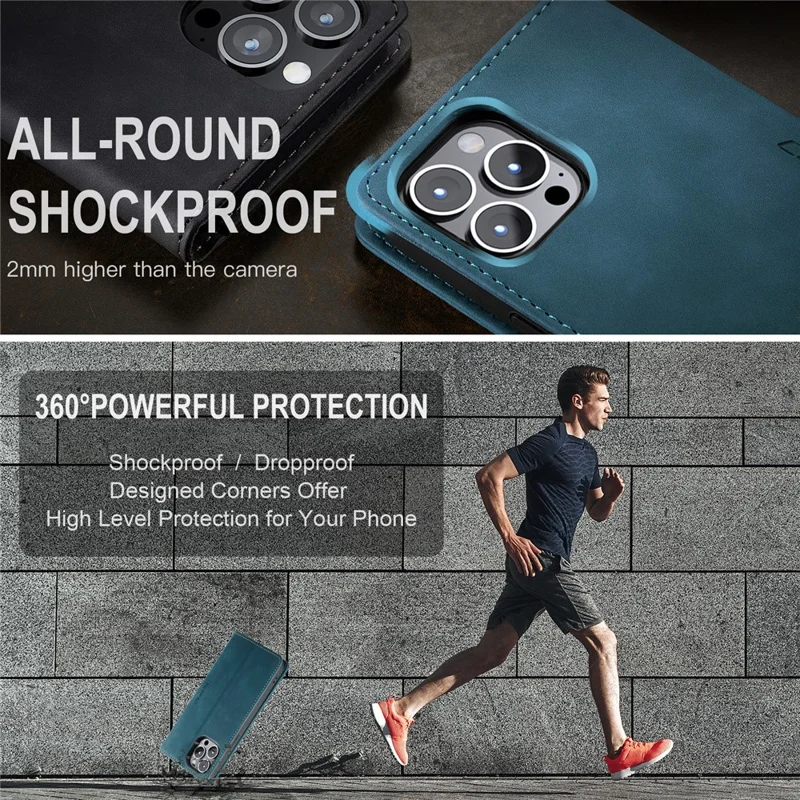 CASEME 013 Series For iPhone 15 Pro Leather Wallet Phone Case Folding Stand Anti-scratch Cover - Blue