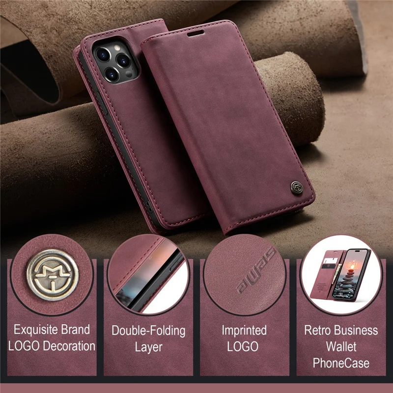 CASEME 013 Series For iPhone 15 Pro Leather Wallet Phone Case Folding Stand Anti-scratch Cover - Red