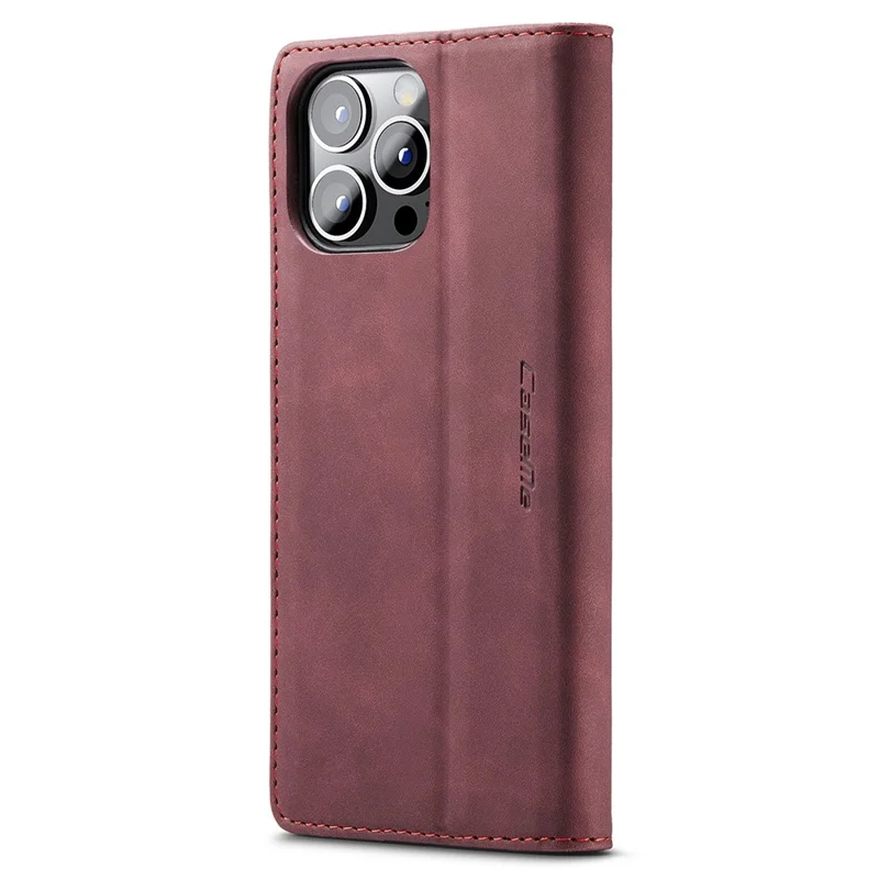 CASEME 013 Series For iPhone 15 Pro Leather Wallet Phone Case Folding Stand Anti-scratch Cover - Red