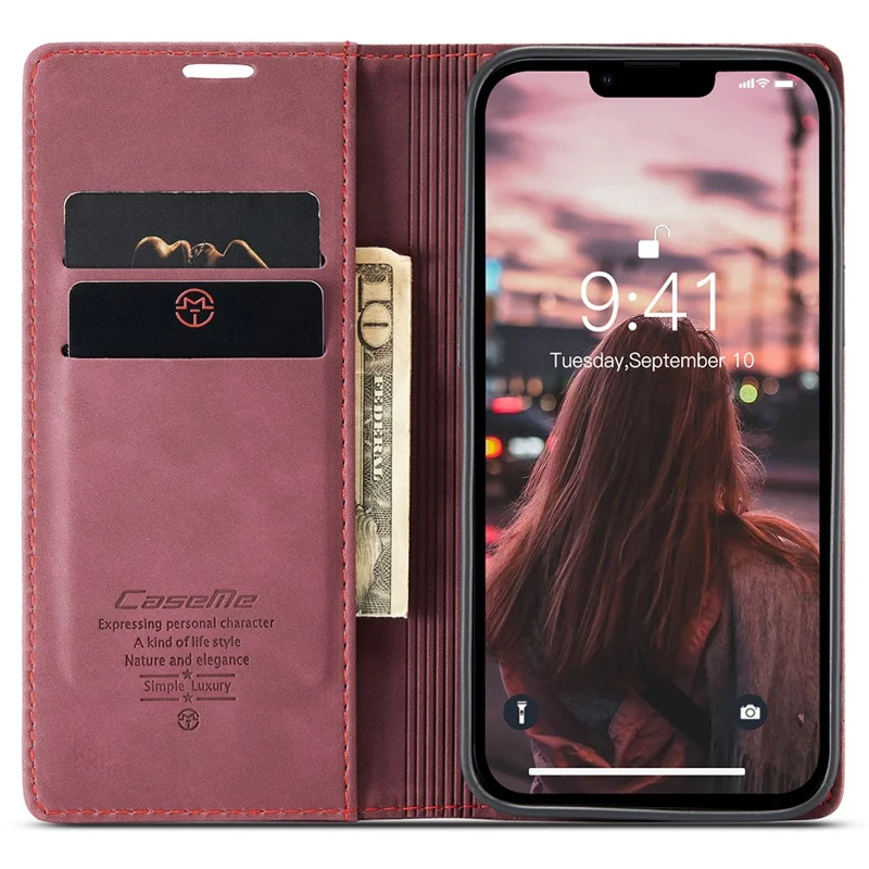 CASEME 013 Series For iPhone 15 Pro Leather Wallet Phone Case Folding Stand Anti-scratch Cover - Red