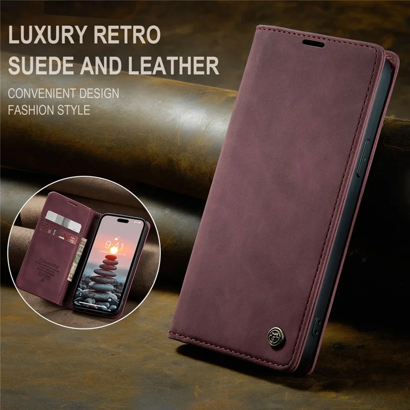 CASEME 013 Series For iPhone 15 Pro Leather Wallet Phone Case Folding Stand Anti-scratch Cover - Red