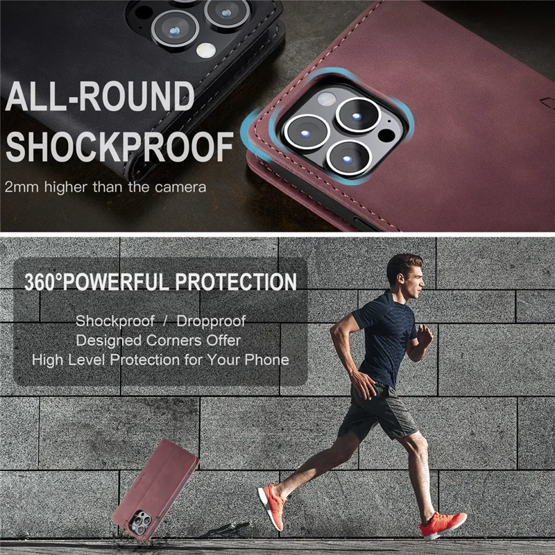 CASEME 013 Series For iPhone 15 Pro Leather Wallet Phone Case Folding Stand Anti-scratch Cover - Red