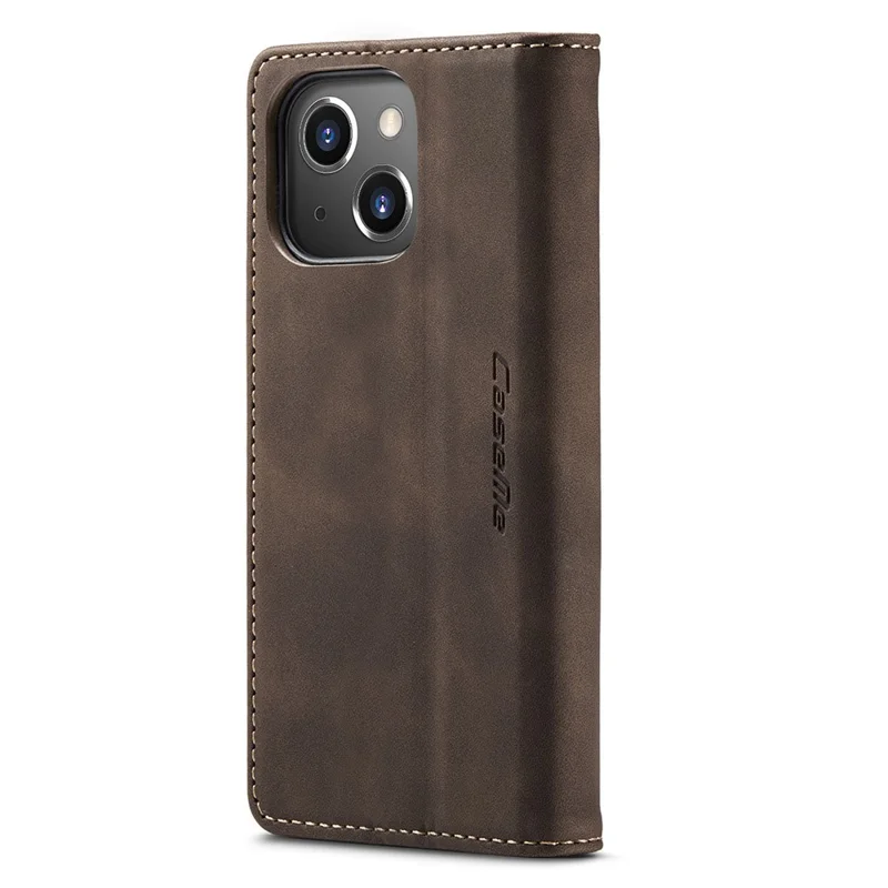 CASEME 013 Series For iPhone 15 Leather Wallet Phone Case Flip Stand Drop-proof Cover - Coffee