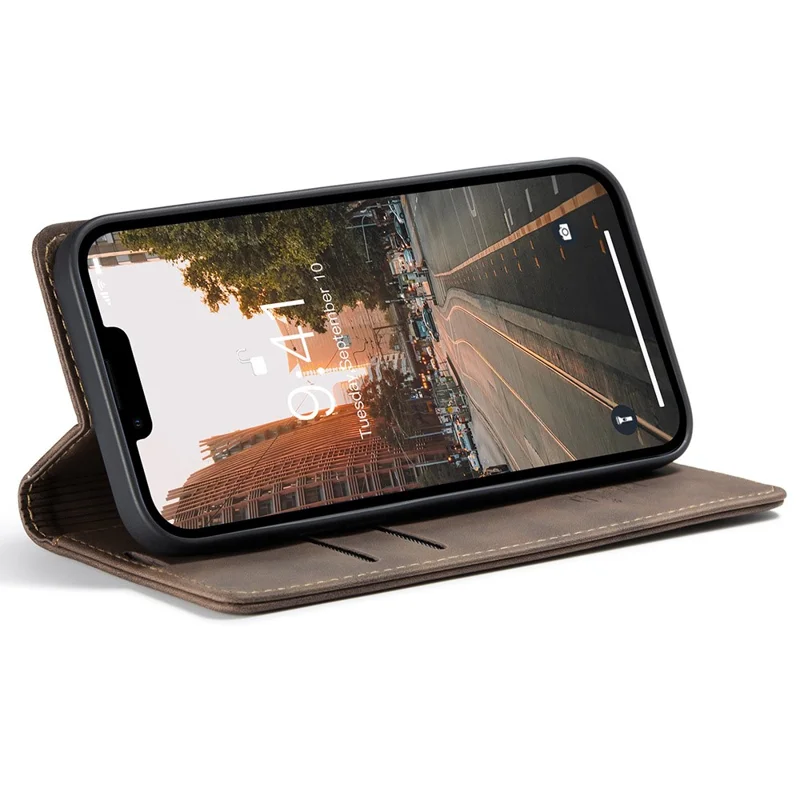 CASEME 013 Series For iPhone 15 Leather Wallet Phone Case Flip Stand Drop-proof Cover - Coffee