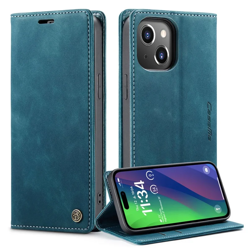 CASEME 013 Series For iPhone 15 Leather Wallet Phone Case Flip Stand Drop-proof Cover - Blue