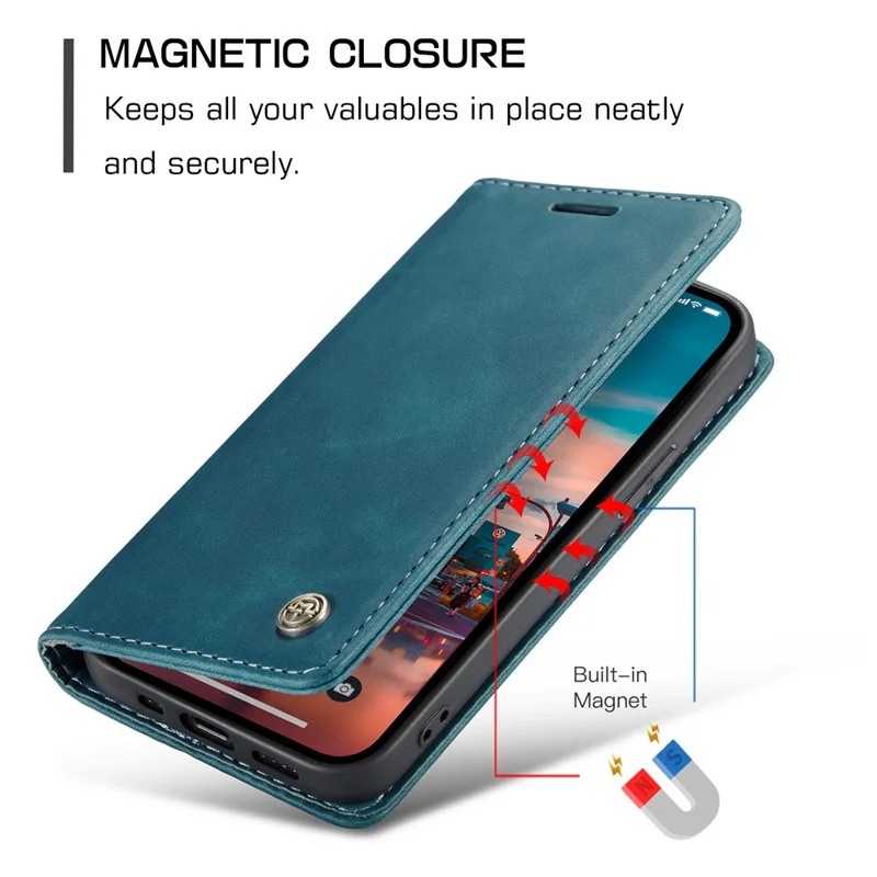 CASEME 013 Series For iPhone 15 Leather Wallet Phone Case Flip Stand Drop-proof Cover - Blue