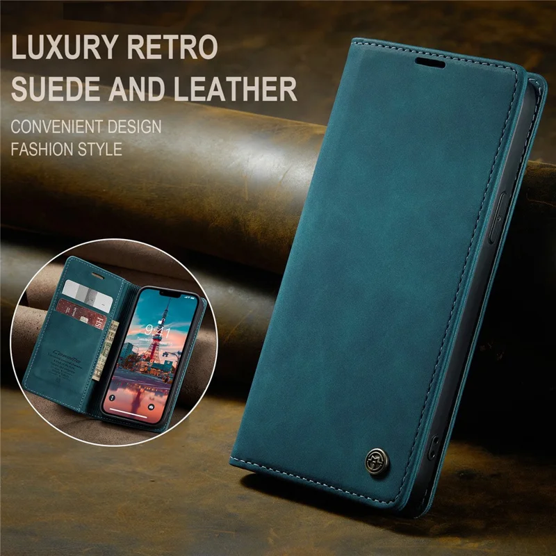 CASEME 013 Series For iPhone 15 Leather Wallet Phone Case Flip Stand Drop-proof Cover - Blue