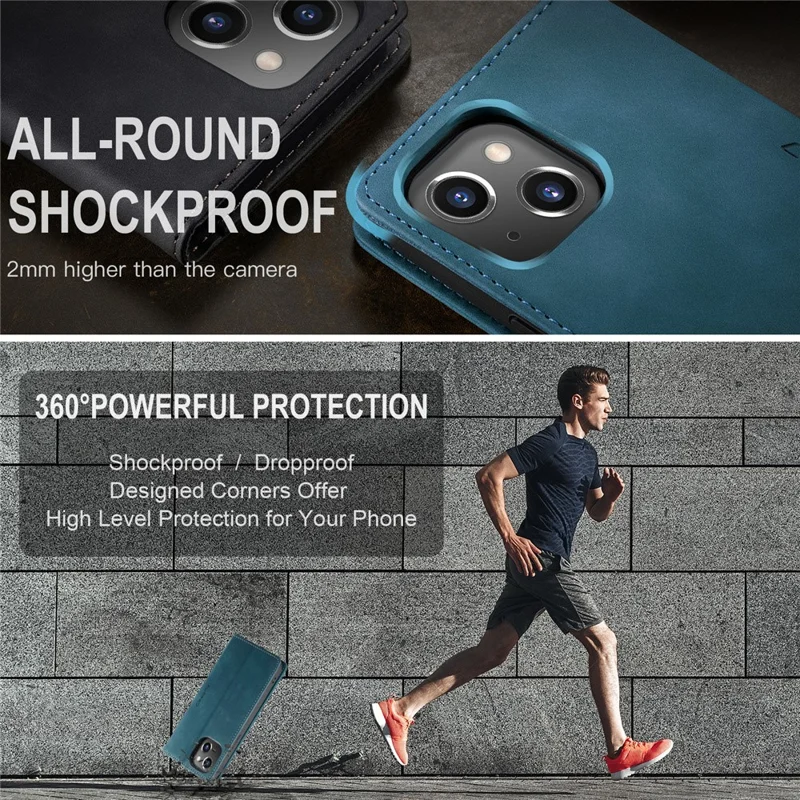 CASEME 013 Series For iPhone 15 Leather Wallet Phone Case Flip Stand Drop-proof Cover - Blue