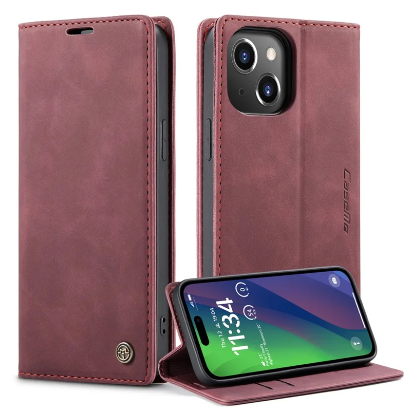 CASEME 013 Series For iPhone 15 Leather Wallet Phone Case Flip Stand Drop-proof Cover - Red
