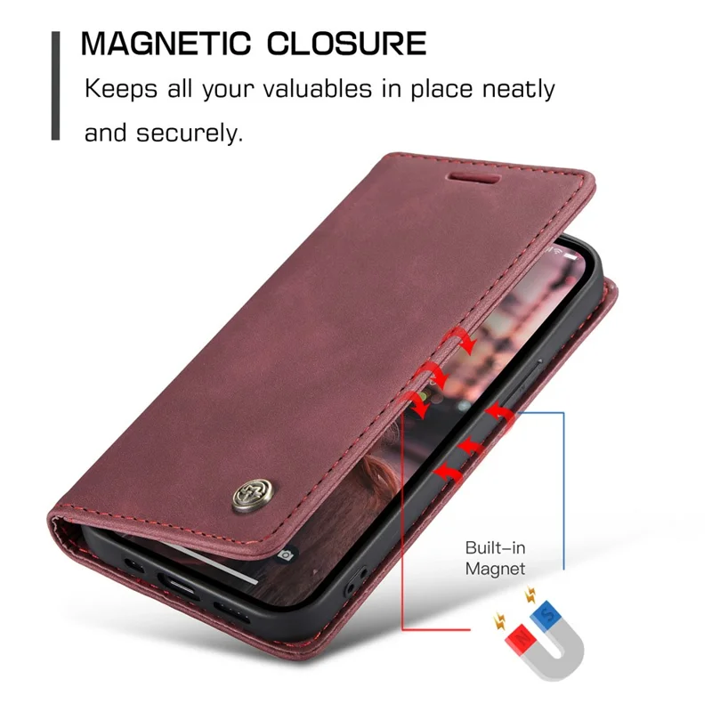 CASEME 013 Series For iPhone 15 Leather Wallet Phone Case Flip Stand Drop-proof Cover - Red