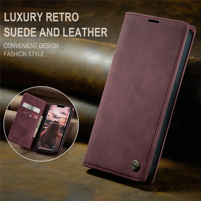 CASEME 013 Series For iPhone 15 Leather Wallet Phone Case Flip Stand Drop-proof Cover - Red