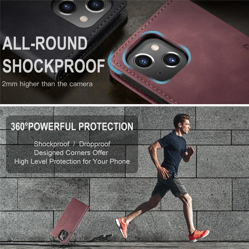 CASEME 013 Series For iPhone 15 Leather Wallet Phone Case Flip Stand Drop-proof Cover - Red