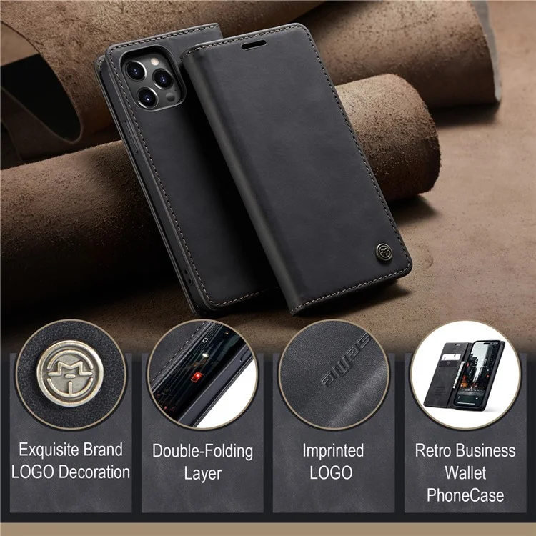 CASEME 013 Series per iPhone 15 Pro Max Custodia portafoglio in pelle con supporto - Nero