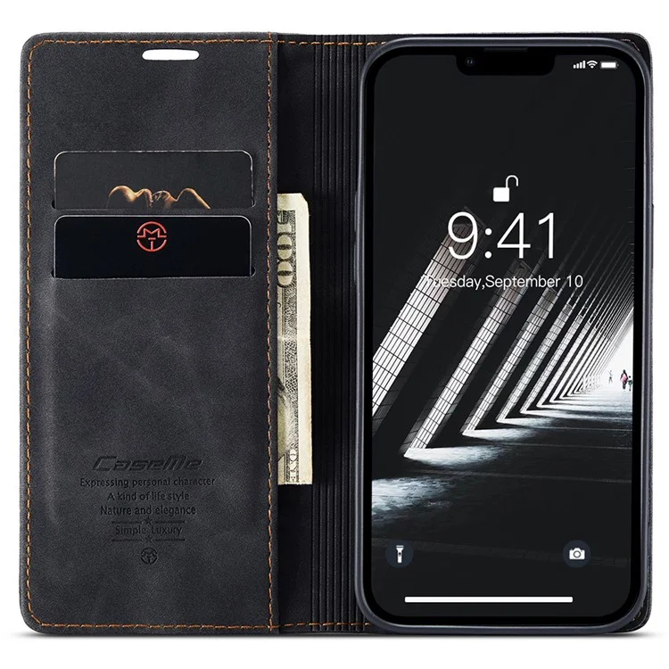 CASEME 013 Series per iPhone 15 Pro Max Custodia portafoglio in pelle con supporto - Nero