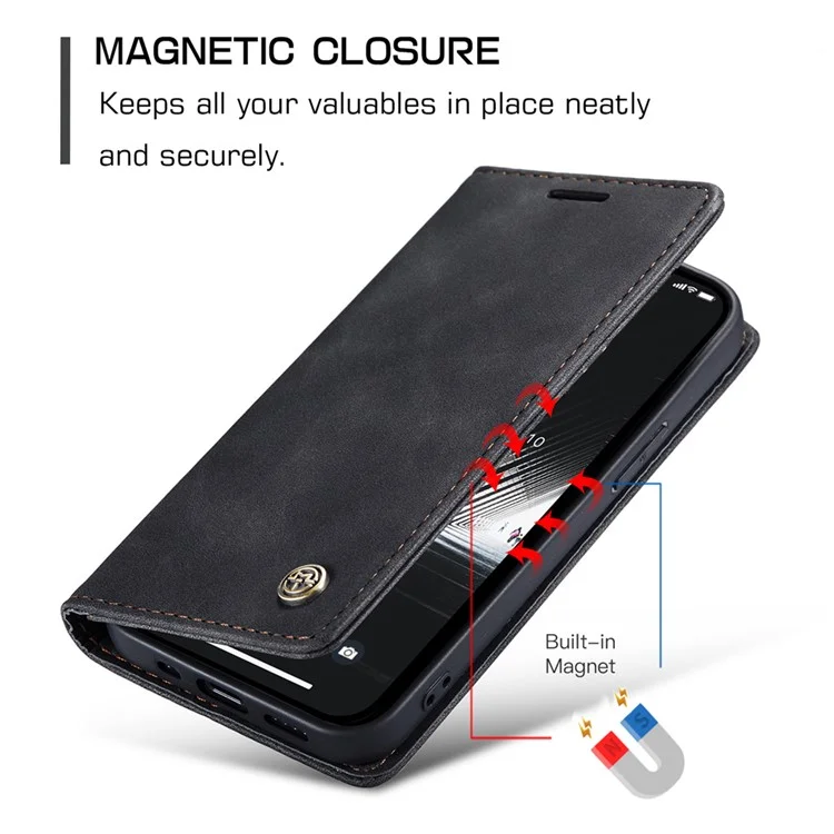 CASEME 013 Series Pour iPhone 15 Plus Étui en Cuir PU Anti-chute Étui Portefeuille avec Support Pliable - Noir