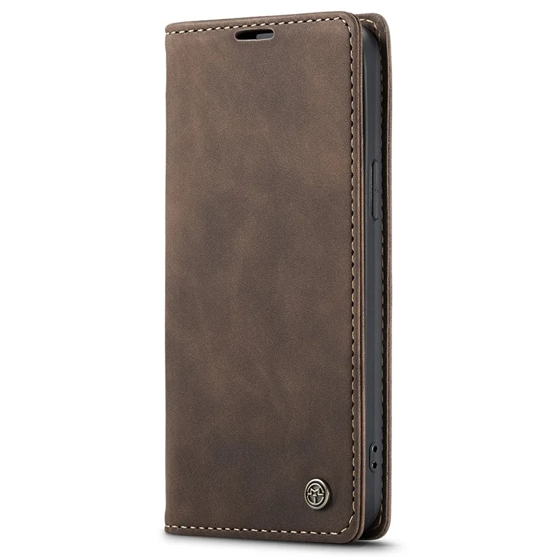 CASEME 013 Series For iPhone 15 Plus PU Leather Anti-drop Phone Case Folding Stand Wallet Cover - Coffee