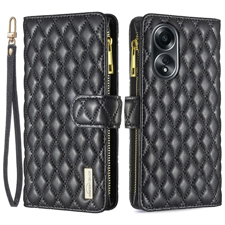 BINFEN COLOR BF Estilo-15 Para Oppo A58 4G / A98 5G Carteira de Couro Capa de Telefone Bolso com Zíper Suporte para Telefone - Preto