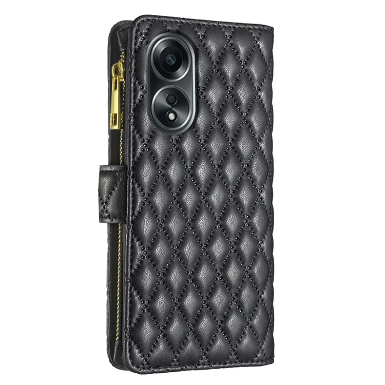 BINFEN COLOR BF Estilo-15 Para Oppo A58 4G / A98 5G Carteira de Couro Capa de Telefone Bolso com Zíper Suporte para Telefone - Preto