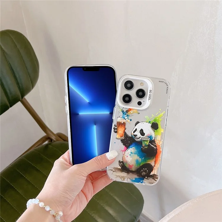 Pour iPhone 13 Pro Animal Pattern Printing Phone Case Graffiti Art PC+TPU Shockproof Cover - Black Cat
