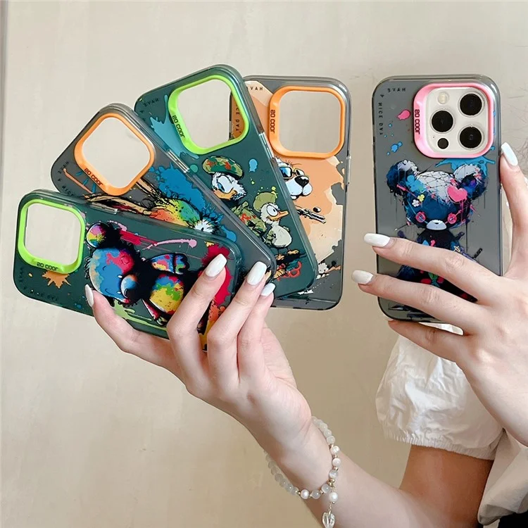 Pour iPhone 13 Pro Animal Pattern Printing Phone Case Graffiti Art PC+TPU Shockproof Cover - Black Cat