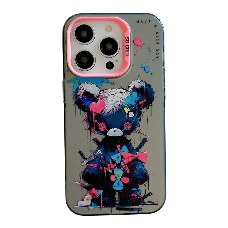 For iPhone 14 Pro Max Graffiti Phone Case Animal Pattern Printing PC+TPU Anti-Scratch Cover - Tattered Bear