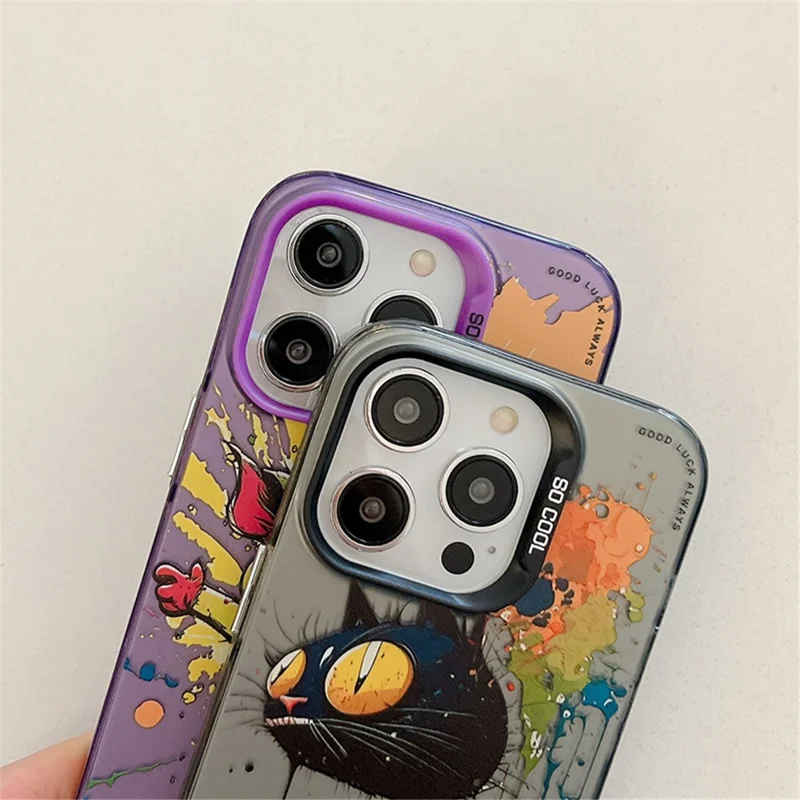 For iPhone 14 Pro Max Graffiti Phone Case Animal Pattern Printing PC+TPU Anti-Scratch Cover - Tattered Bear