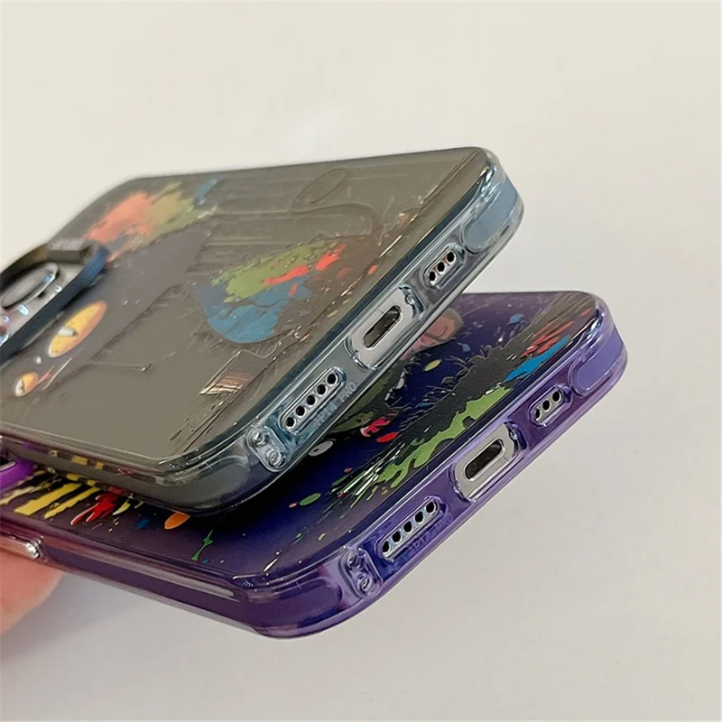 For iPhone 14 Pro Max Graffiti Phone Case Animal Pattern Printing PC+TPU Anti-Scratch Cover - Tattered Bear