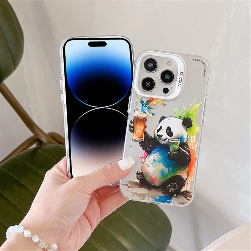 For iPhone 14 Pro Max Graffiti Phone Case Animal Pattern Printing PC+TPU Anti-Scratch Cover - Tattered Bear