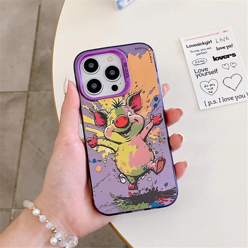 For iPhone 14 Pro Max Graffiti Phone Case Animal Pattern Printing PC+TPU Anti-Scratch Cover - Tattered Bear