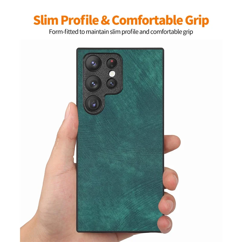 ENKAY HAT PRINCE Para Samsung Galaxy S23 Ultra Retro Leather Coated PC Phone Case com 3D Curved PET HD Screen Film - Verde