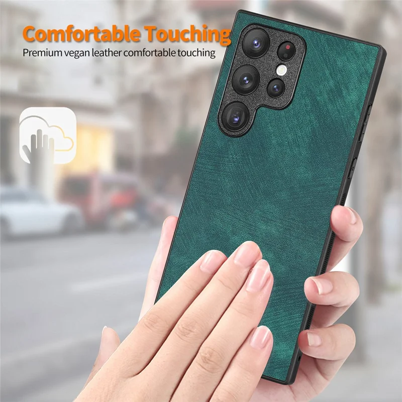 ENKAY HAT PRINCE Para Samsung Galaxy S23 Ultra Retro Leather Coated PC Phone Case com 3D Curved PET HD Screen Film - Verde