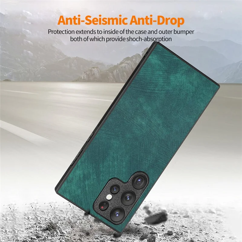 ENKAY HAT PRINCE Para Samsung Galaxy S23 Ultra Retro Leather Coated PC Phone Case com 3D Curved PET HD Screen Film - Verde