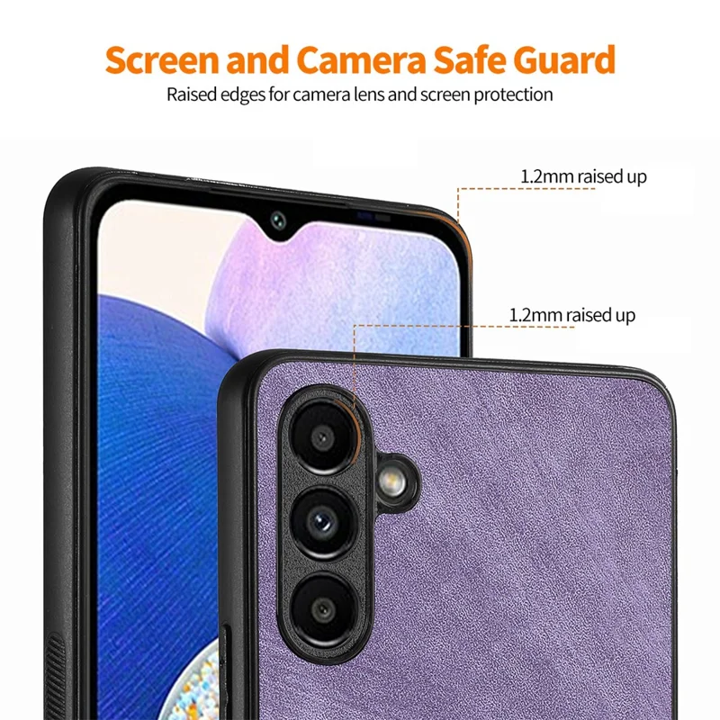 ENKAY HAT PRINCE For Samsung Galaxy A14 5G / 4G PU Leather Coated PC Retro Phone Case with High Aluminium-silicon Glass Film - Purple