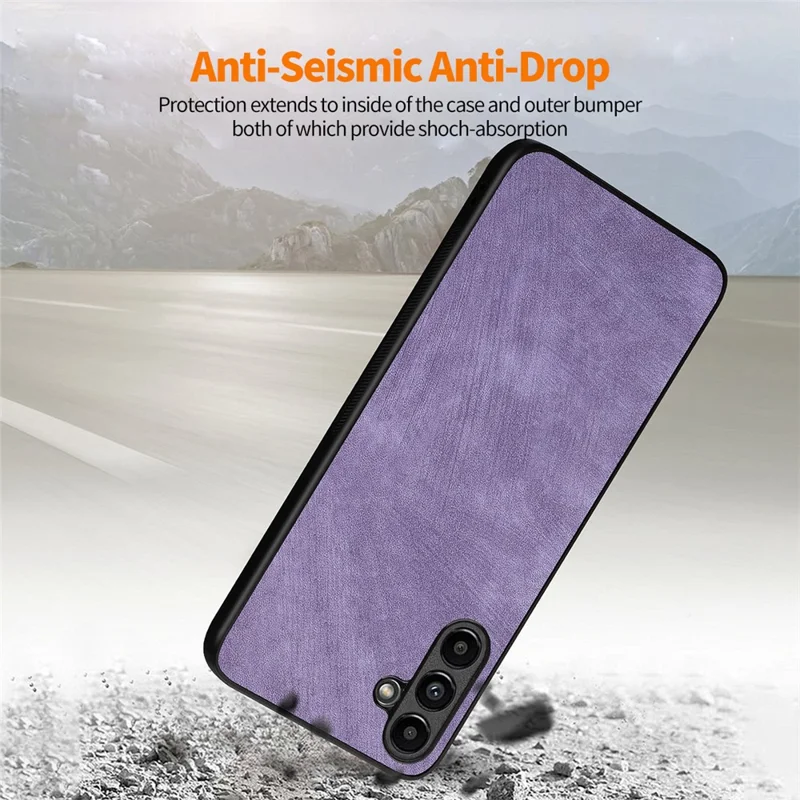 ENKAY HAT PRINCE For Samsung Galaxy A14 5G / 4G PU Leather Coated PC Retro Phone Case with High Aluminium-silicon Glass Film - Purple