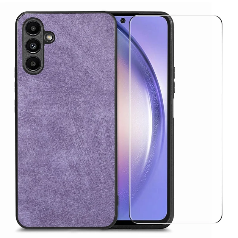 ENKAY HAT PRINCE Para Samsung Galaxy A54 5G Retro PU Leather+PC Phone Case com High Aluminium-silicon Glass Film - Roxo