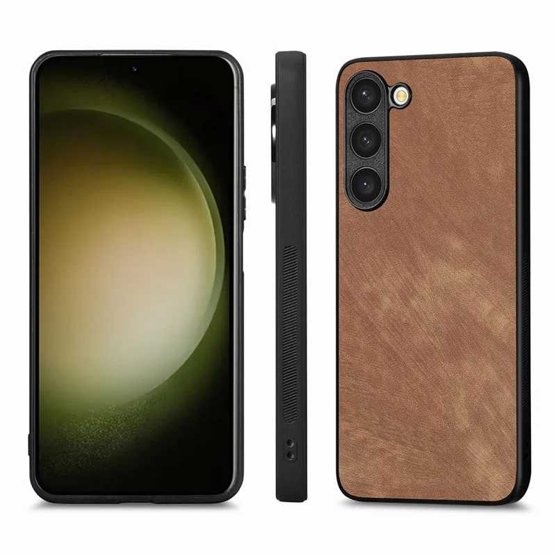 ENKAY HAT PRINCE для чехла Samsung Galaxy S23 Retro Phone Case, кожаное покрытие из ПК с пленкой из высокоалюминиевого кремниевого стекла толщиной 0,18 мм - коричневый