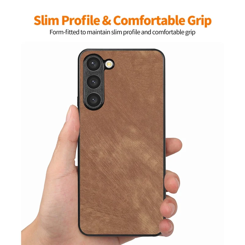 ENKAY HAT PRINCE для чехла Samsung Galaxy S23 Retro Phone Case, кожаное покрытие из ПК с пленкой из высокоалюминиевого кремниевого стекла толщиной 0,18 мм - коричневый