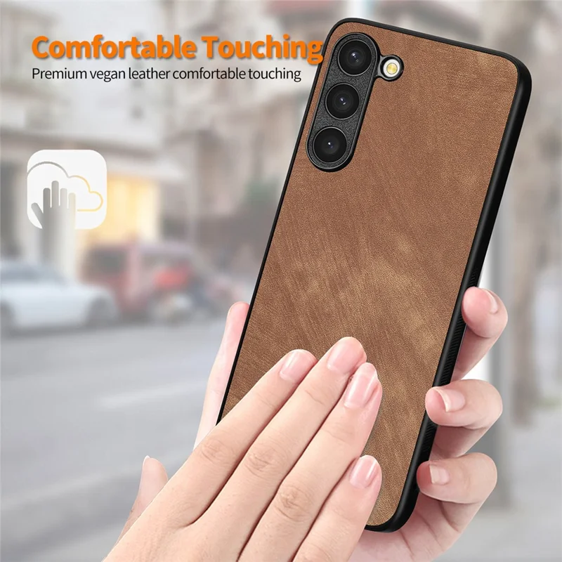 ENKAY HAT PRINCE для чехла Samsung Galaxy S23 Retro Phone Case, кожаное покрытие из ПК с пленкой из высокоалюминиевого кремниевого стекла толщиной 0,18 мм - коричневый