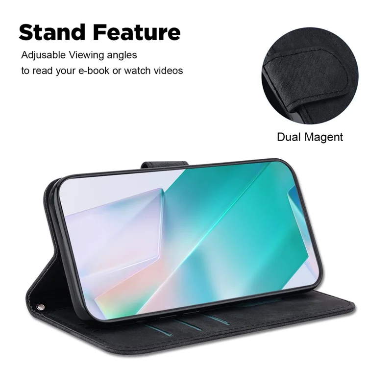 For iPhone 15 Pro Cute Tiger Pattern Imprinted PU Leather Anti-drop Cover Wallet Stand Phone Case - Black