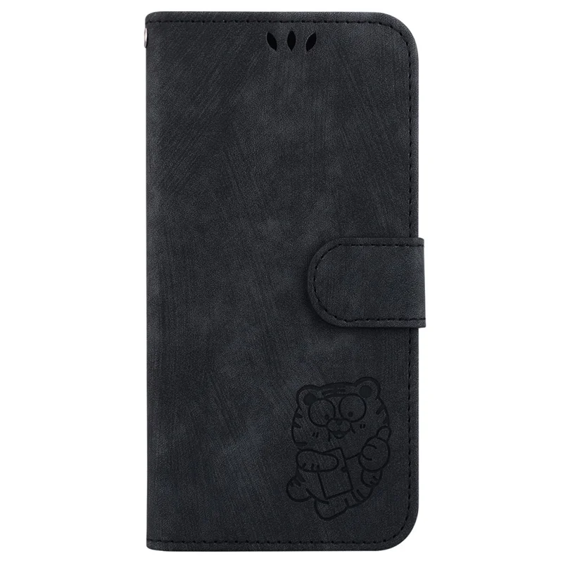 For iPhone 15 Pro Cute Tiger Pattern Imprinted PU Leather Anti-drop Cover Wallet Stand Phone Case - Black