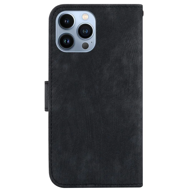 For iPhone 15 Pro Cute Tiger Pattern Imprinted PU Leather Anti-drop Cover Wallet Stand Phone Case - Black