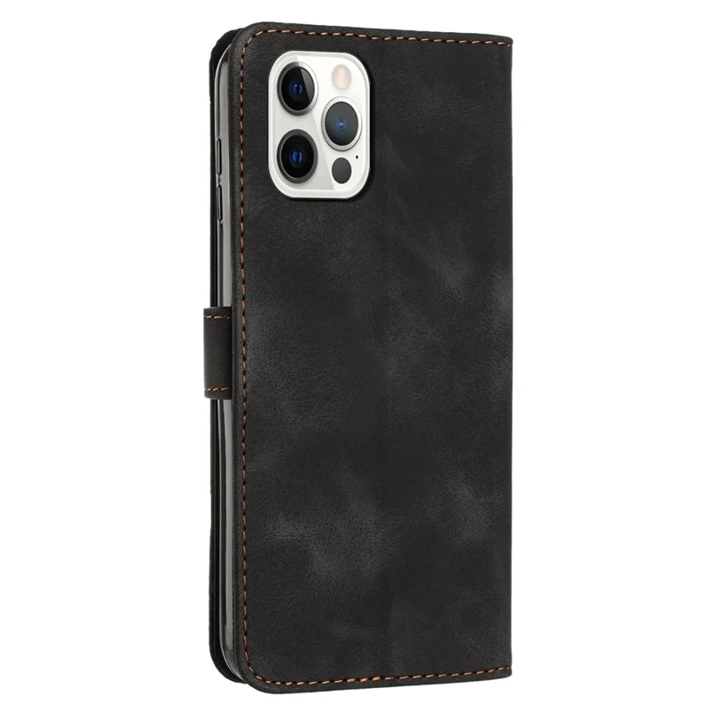 Phone Case for iPhone 15 Pro Max , Imprinted Triangle Pattern PU Leather Stand Wallet Cover with Hand Strap - Black