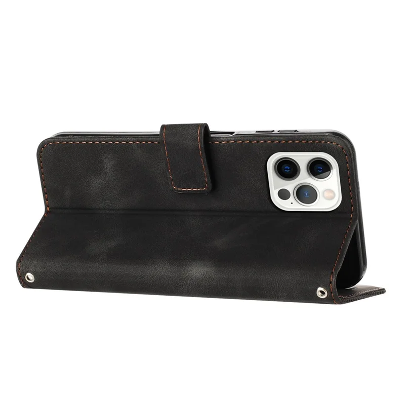 Phone Case for iPhone 15 Pro Max , Imprinted Triangle Pattern PU Leather Stand Wallet Cover with Hand Strap - Black