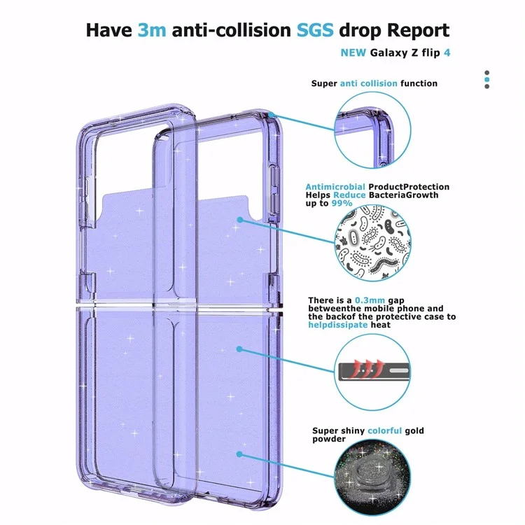 Bulk Buy Glitter Sparkle Phone Case für Samsung Galaxy Z Flip4 5G, Harte PC-Kratzer-Schutz-Abdeckung - Schillerndes Lila