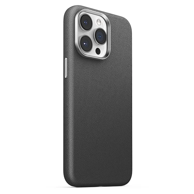 JOYROOM JR-BP007 Litchi Pattern Series Magnetic Case for iPhone 15 Pro, Revestimento de Couro de Vaca Genuíno PC+TPU Capa de Telefone - Preto