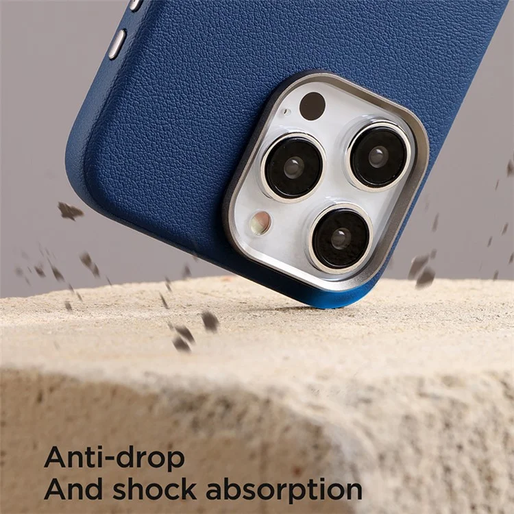 JOYROOM JR-BP007 Litchi Pattern Series Magnetic Case for iPhone 15 Pro, Revestimento de Couro de Vaca Genuíno PC+TPU Capa de Telefone - Preto