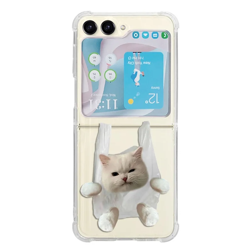 For Samsung Galaxy Z Flip5 5G TPU Reinforced Corners Phone Case Pattern Printing Phone Cover - Plastic Bag Cat
